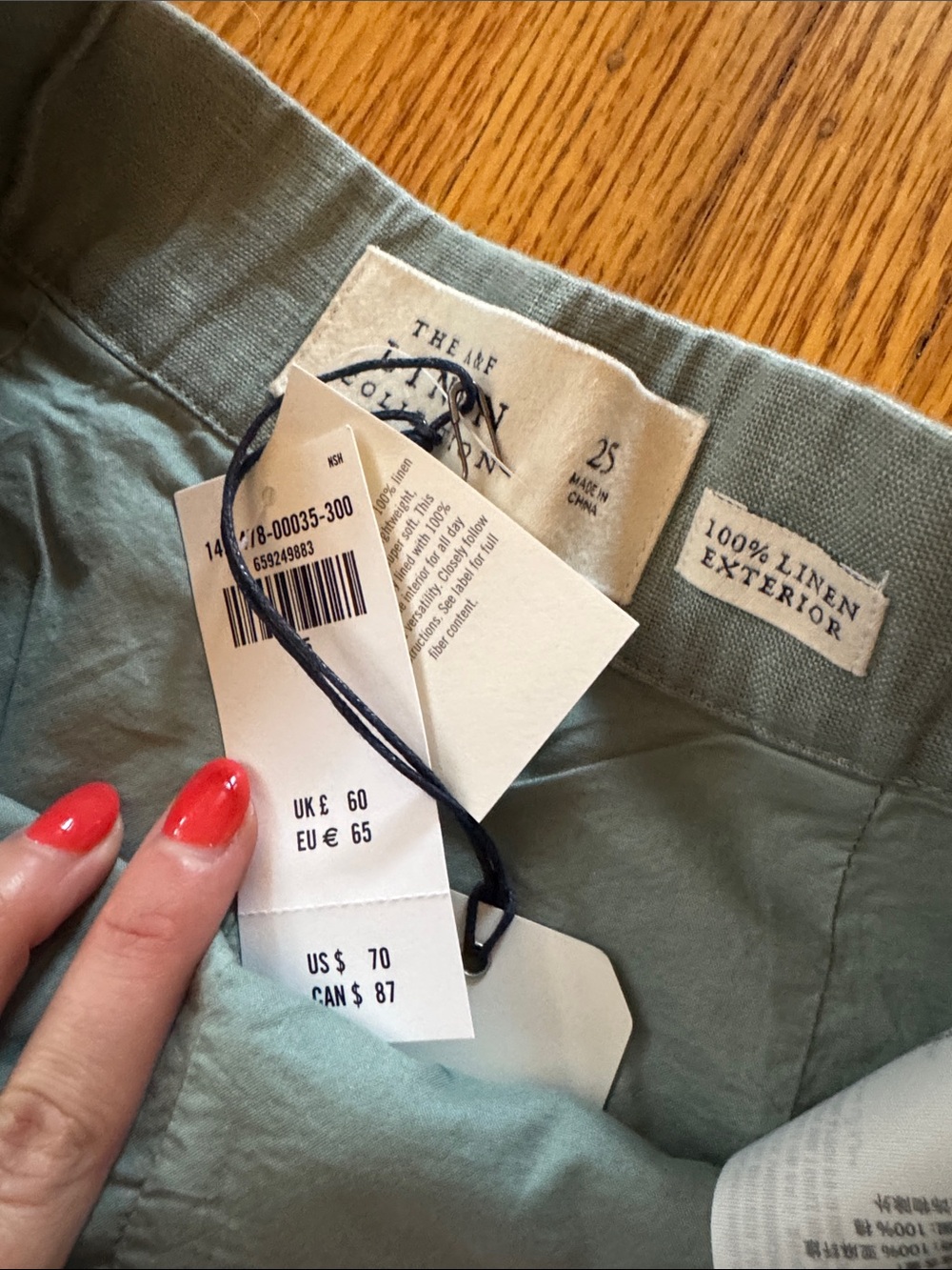 Abercrombie & Fitch Scalloped High-Waist Linen Shorts - Seafoam 25 NWT - Picture 2 of 2